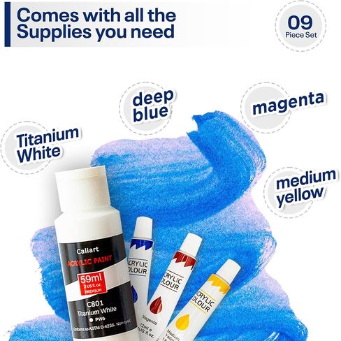 Painting4Real DIY Painting Class Kit for Adults with Video Tutorials: Learn to Paint Cactus Horizon – How to Paint with Acrylics – Painting & Art Supplies – 9 Piece Acrylic Paint Set in Kuwait