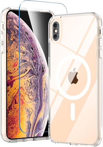 Magnetic Designed for iPhone 13/iPhone 14 Case, iPhone 13/14 Clear Case with Screen Protector, Compatible with MagSafe, [Not Yellowing] Phone Case Shockproof Protective Cover for iPhone 13/14 in Saudi Arabia