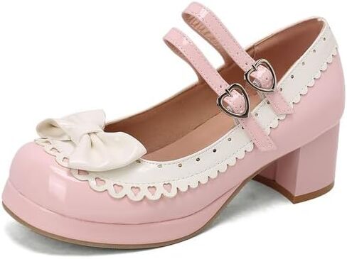 Seborluys Lolita chunky Heel Mary Janes Shoes Womens with Bow Kawaii Cute Dress Platform Platfor in Kuwait