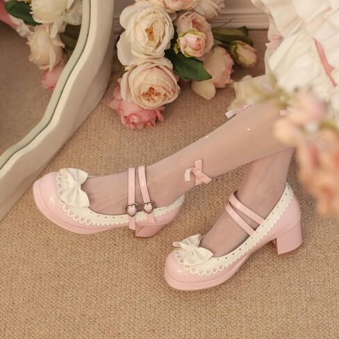 Seborluys Lolita chunky Heel Mary Janes Shoes Womens with Bow Kawaii Cute Dress Platform Platfor in Kuwait