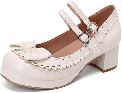 Seborluys Lolita chunky Heel Mary Janes Shoes Womens with Bow Kawaii Cute Dress Platform Platfor in Kuwait