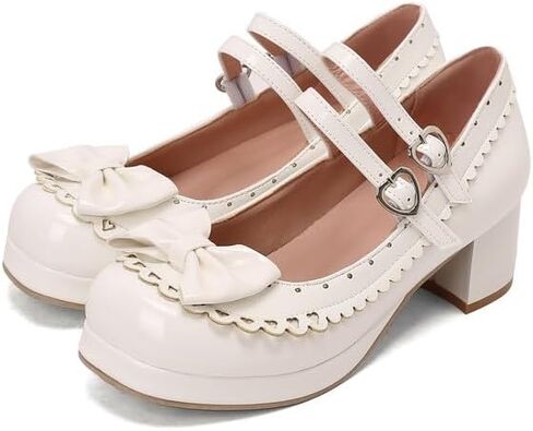 Seborluys Lolita chunky Heel Mary Janes Shoes Womens with Bow Kawaii Cute Dress Platform Platfor in Kuwait