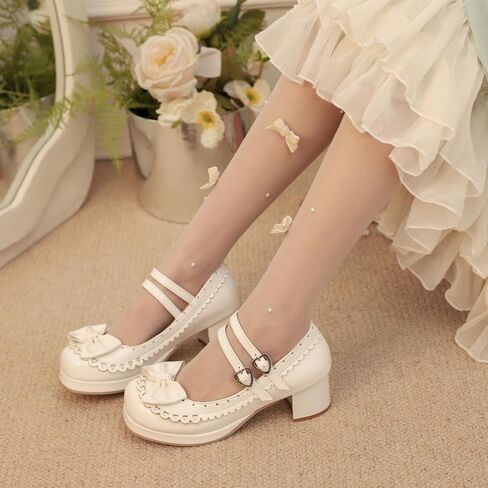 Seborluys Lolita chunky Heel Mary Janes Shoes Womens with Bow Kawaii Cute Dress Platform Platfor in Kuwait