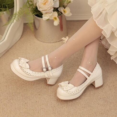 Seborluys Lolita chunky Heel Mary Janes Shoes Womens with Bow Kawaii Cute Dress Platform Platfor in Kuwait