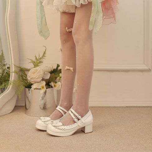 Seborluys Lolita chunky Heel Mary Janes Shoes Womens with Bow Kawaii Cute Dress Platform Platfor in Kuwait