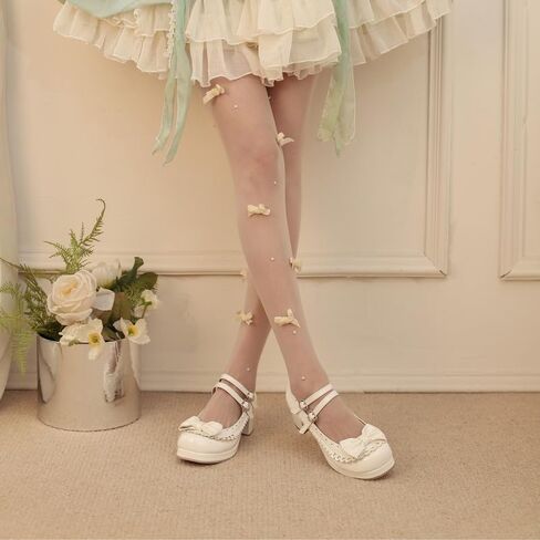 Seborluys Lolita chunky Heel Mary Janes Shoes Womens with Bow Kawaii Cute Dress Platform Platfor in Kuwait