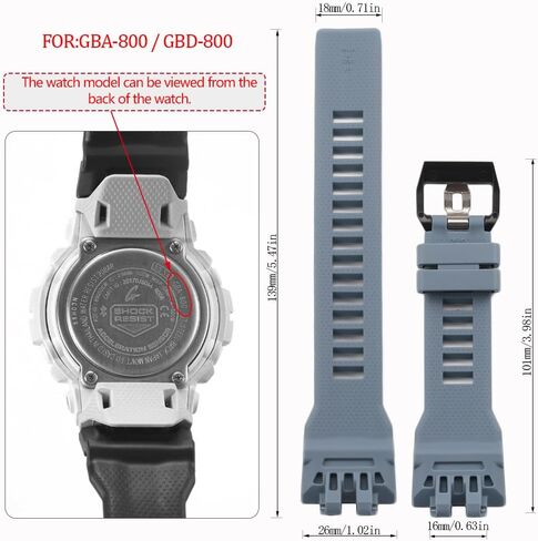 حزام الراتنج متوافق مع سوار استبدال G-Shock GBA800UC-2A GBD-800 GBD800UC in Kuwait