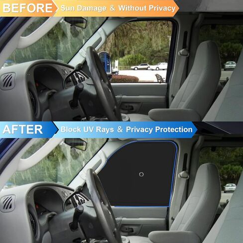 Front Side Window Sun Shade with Suction Cups for 1992-2025 Fo-rd E-Series E-150 E-250 E-350 E-450 Van Motorhome, Foldable Window Sunshade Sun Visor, Side Window Shades Blocks UV Rays Heat in Saudi Arabia
