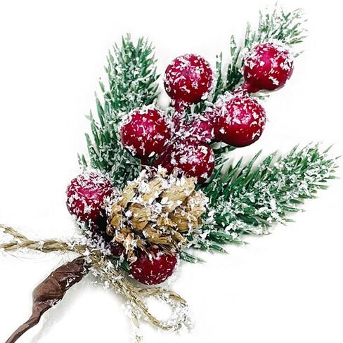 Christmas Berry Stems Artificial Pine Cones, 8Pcs Christmas Picks Spray Evergreen Artificial Pine Branches White Holly Spray Winter Holiday Floral Picks Wreath Picks for Xmas Tree Wreath Decor in Kuwait