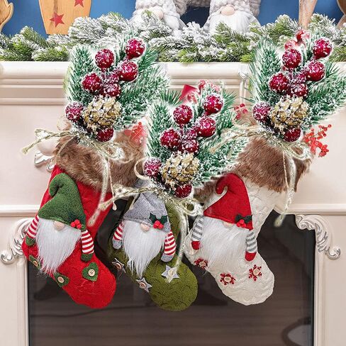 Christmas Berry Stems Artificial Pine Cones, 8Pcs Christmas Picks Spray Evergreen Artificial Pine Branches White Holly Spray Winter Holiday Floral Picks Wreath Picks for Xmas Tree Wreath Decor in Kuwait