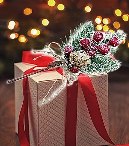 Christmas Berry Stems Artificial Pine Cones, 8Pcs Christmas Picks Spray Evergreen Artificial Pine Branches White Holly Spray Winter Holiday Floral Picks Wreath Picks for Xmas Tree Wreath Decor in Kuwait