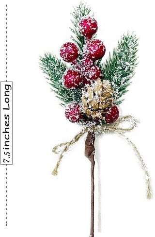 Christmas Berry Stems Artificial Pine Cones, 8Pcs Christmas Picks Spray Evergreen Artificial Pine Branches White Holly Spray Winter Holiday Floral Picks Wreath Picks for Xmas Tree Wreath Decor in Kuwait