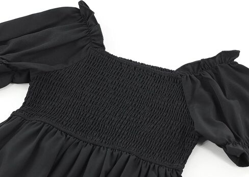 Girls Square Neck Dress Ruffled Puff Sleeve Smocked A Line Dresses 3-14 Years in Kuwait