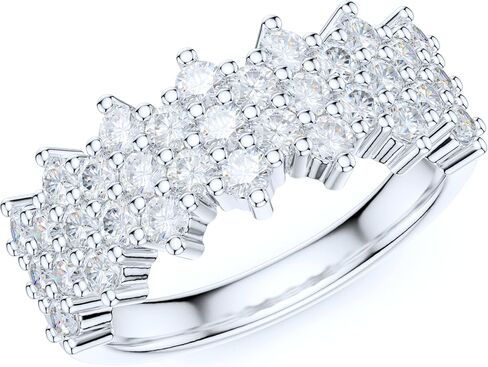 Sterling Silver Paved Cluster Honeycomb Simulated Round Brilliant Cut Diamond or Genuine Moissanites Wedding Ring Half Eternity in Saudi Arabia
