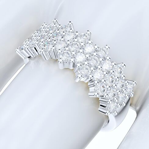 Sterling Silver Paved Cluster Honeycomb Simulated Round Brilliant Cut Diamond or Genuine Moissanites Wedding Ring Half Eternity in Saudi Arabia