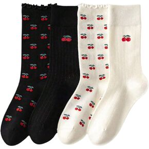 WDIRARA Women's 4 Pairs Cute Bow Long Socks Novelty Soft Frilly Sock for girl teen in Kuwait