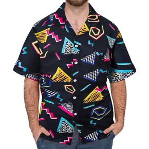 Latobreath Classic 80s 90s Men Disco Disrts Hawaiian Beach Shirt Button Up Retro Neon Funder Party in Kuwait
