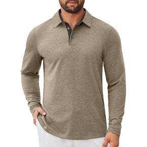 COOFANDY Mens Long Sleeve Polo Shirts Button Casual Tee Collared Work Pullover Shirts in Kuwait