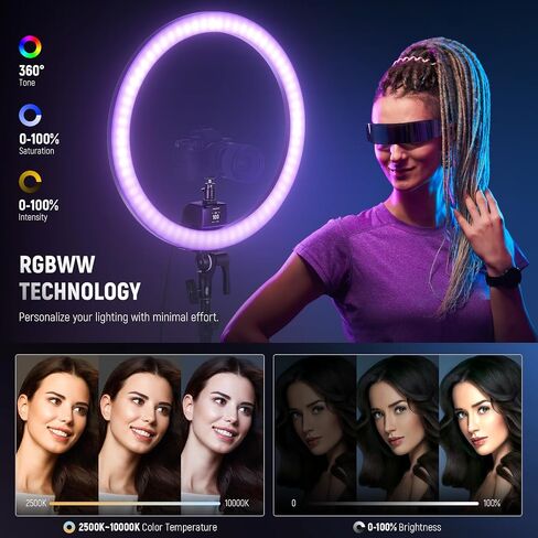 مصباح حلقة NEEWER مقاس 18 بوصة مع حامل، مصباح LED كبير بقدرة 55 وات 5600 كلفن مع حذاء بارد وحامل هاتف لتصوير كاميرا الهاتف الذكي، البث المباشر، السيلفي، الماكياج، تسجيل فيديو صور الاستوديو، RL-18 in Saudi Arabia