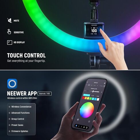 مصباح حلقة NEEWER مقاس 18 بوصة مع حامل، مصباح LED كبير بقدرة 55 وات 5600 كلفن مع حذاء بارد وحامل هاتف لتصوير كاميرا الهاتف الذكي، البث المباشر، السيلفي، الماكياج، تسجيل فيديو صور الاستوديو، RL-18 in Saudi Arabia