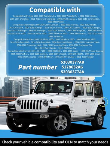 قفل غطاء الغاز ، قبعة الوقود القفل ملائمة ل Dodge Jeep Ram - Challenger Grand Caravan RAM 1500،2500،3500 Cherokee Wrangler TJ ، Wrangler JK ، Chrysler Pacifica ، Concorde# 05278655ab ، 5278655AB in Saudi Arabia