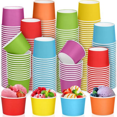 Aodaer 60 Pack Disposable Paper Ice Cream Cups 8 oz Paper Ice Cream Bowls Containers Colored Snack Soup Dessert Bowls for Hot or Cold Food Party Supplies Treat Cups Serving Sundae, Frozen Yogurt, Soup in Saudi Arabia