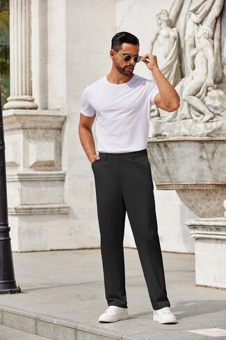 COOFANDY Men Casual Cotton Pants Classic Fit Stretch Chino Pant Flat Front Wrinkle-Free Pants in Saudi Arabia