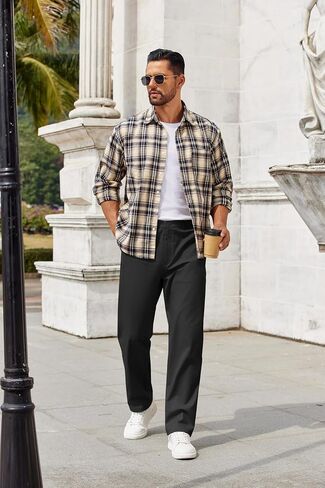 COOFANDY Men Casual Cotton Pants Classic Fit Stretch Chino Pant Flat Front Wrinkle-Free Pants in Saudi Arabia
