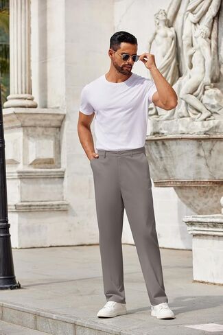 COOFANDY Men Casual Cotton Pants Classic Fit Stretch Chino Pant Flat Front Wrinkle-Free Pants in Saudi Arabia