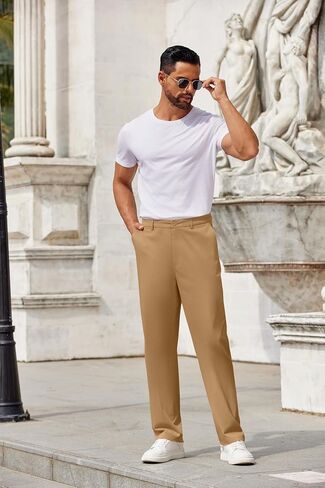 COOFANDY Men Casual Cotton Pants Classic Fit Stretch Chino Pant Flat Front Wrinkle-Free Pants in Saudi Arabia