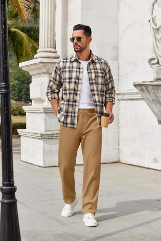 COOFANDY Men Casual Cotton Pants Classic Fit Stretch Chino Pant Flat Front Wrinkle-Free Pants in Saudi Arabia