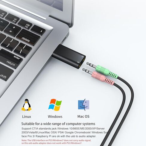 Pastall USB C to 3.5mm Audio Adapter, Typec to Aux Adapter,Typec Sound Card,Usbc to Headphone Jack Adapter for PS4/PS5/Headphone/Mac/Linux/Laptop/Desktops/Docking Station in Kuwait