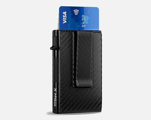 TITAN X Trifold With Clip Wallet | Minimalist Slim Metal Leather anti RFID Wallet | Front Pocket Minimalist Wallet For Men, Gift Boxed (Carbon Fiber) in Saudi Arabia
