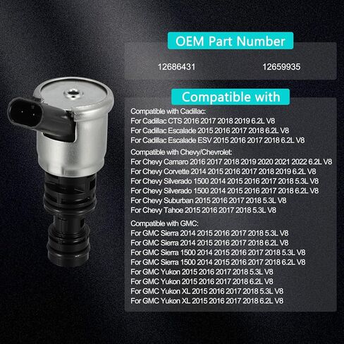 12686431 12659935 Oil Pressure Control Solenoid Valve (5.3L 6.2L V8) For Cadillac CTS Escalade ESV Chevy Camaro Corvette Silverado 1500 Suburban Tahoe GMC Sierra 1500 Yukon XL 2014-2019 in Saudi Arabia