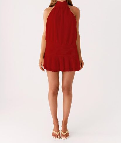 Women's 2025 Summer Halter Dress Sleeveless Open Back Ruffle Tiered Layered Chiffon Pleated A Line Swing Mini Dress in Saudi Arabia