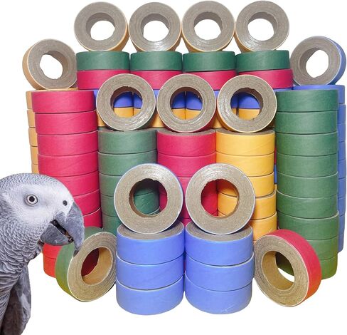 24 Pcs Fatty Chew Bagels for Parrots,Durable Cardboard Bird Toys for Chewing Foraging Shredding for Medium and Large Parrot Amazons Mini Macaws African Greys Cockatoos Eclectus Senegal in Kuwait