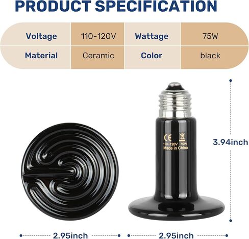 YSSOA 150W Reptile Heat Lamp, Ceramic No Light Emitting Heat Bulbs, Suitable for Snake/Lizard/Spider, Incubating Chicken and Plant Growth, 2 Pack in Kuwait