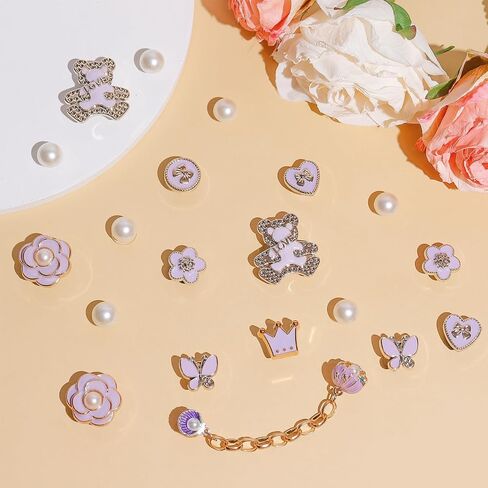 20 PCS سحر أحذية بلينغ ، سحر أحذية لؤلؤة زهرة ، سلاسل أحذية الراين المتلألئة ، سحر ديكور حذاء DIY لصالح الحفلات عيد ميلاد in Saudi Arabia