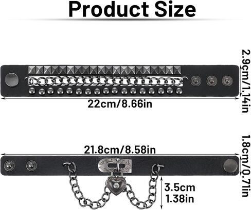 Grevosea Rivet Bracelet, Multilayer Heart Pendant Leather Punk Bracelet, Adjustable Black Cuff with Rivet Studs Chain Wristband for Rock Sports in Saudi Arabia
