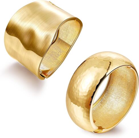 2Pcs 18K Gold Plated Wide Chunky Gold Cuff Bracelets for Women Thick Waterdrop Cuff Bangle Bracelets Trendy Hinged Open Wrist Gold Bracelets in Saudi Arabia
