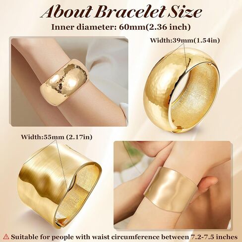 2Pcs 18K Gold Plated Wide Chunky Gold Cuff Bracelets for Women Thick Waterdrop Cuff Bangle Bracelets Trendy Hinged Open Wrist Gold Bracelets in Saudi Arabia