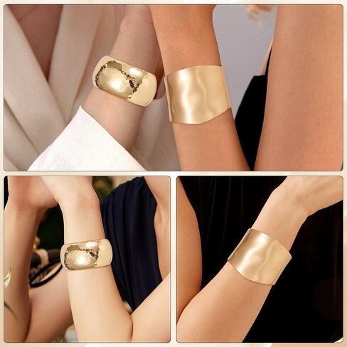 2Pcs 18K Gold Plated Wide Chunky Gold Cuff Bracelets for Women Thick Waterdrop Cuff Bangle Bracelets Trendy Hinged Open Wrist Gold Bracelets in Saudi Arabia