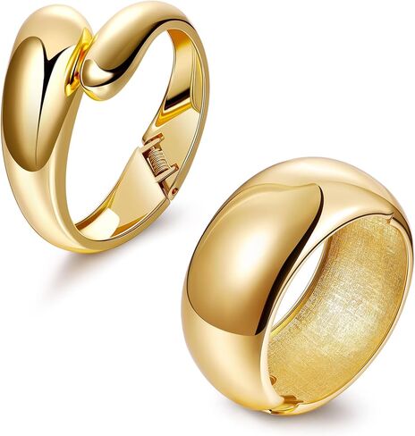 2pcs 18k مطلي بالذهب مسببات عريضة أغطية ذهبية للنساء للنساء أساور أزرار سميكة سميك أساور تعبئة معصم الذهب المفتوح in Kuwait