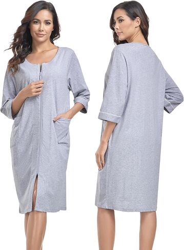 EA'S SECRET Women 100% Cotton Robe Summer Short Sleeve Zip Front Robes Soft Knit Lightweight Bathrobe 1Piece in Kuwait