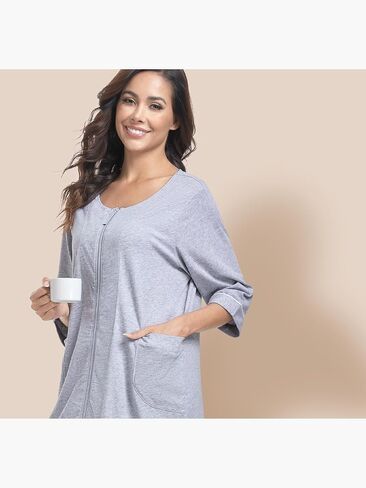 EA'S SECRET Women 100% Cotton Robe Summer Short Sleeve Zip Front Robes Soft Knit Lightweight Bathrobe 1Piece in Kuwait