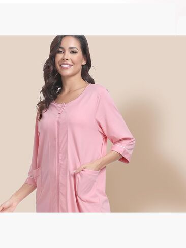 EA'S SECRET Women 100% Cotton Robe Summer Short Sleeve Zip Front Robes Soft Knit Lightweight Bathrobe 1Piece in Kuwait