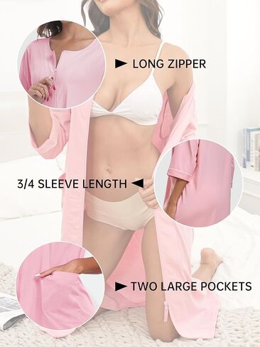 EA'S SECRET Women 100% Cotton Robe Summer Short Sleeve Zip Front Robes Soft Knit Lightweight Bathrobe 1Piece in Kuwait