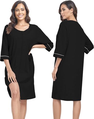 EA'S SECRET Women 100% Cotton Robe Summer Short Sleeve Zip Front Robes Soft Knit Lightweight Bathrobe 1Piece in Kuwait