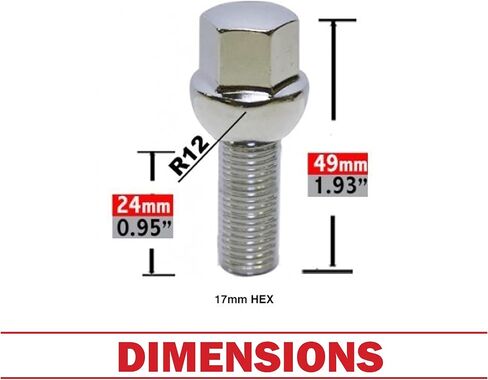 مجموعة أجزاء إكسسوارات العجلات مكونة من 20 مسمارًا كرويًا مقاس 14x1.5 من الكروم (R12) طول الساق 33 مم، خيط M14 1.5، مسامير العروة السداسية 17 مم مع مفتاح سداسي مزدوج (20، كروم، M14x1.5) in Saudi Arabia
