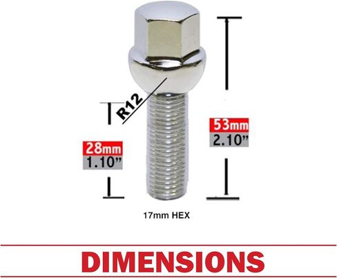 Wheel Accessories Parts Set of 20 Chrome 14x1.5 Lug Bolts Ball Seat (R12) 33mm Shank Length, M14 1.5 Thread, 17mm Hex Wheel Lug Bolts with Dual Hex Key (20, Chrome, M14x1.5) in Saudi Arabia